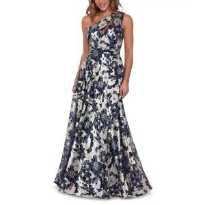 Betsy & Adam Blue One-Shoulder Sleeveless Gown